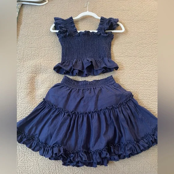 Hill House Navy Linen Paz Skirt and Top, XS - Picture 4 of 7